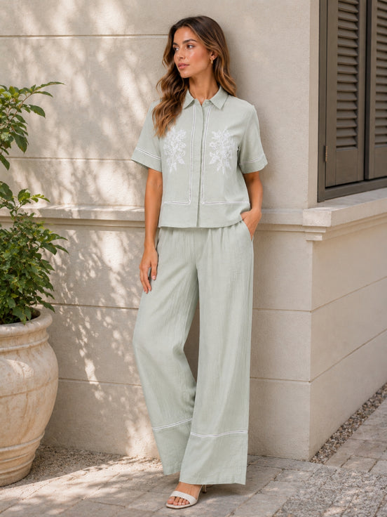 Floral Embroidery Shirt & Trouser Co-Ord Set
