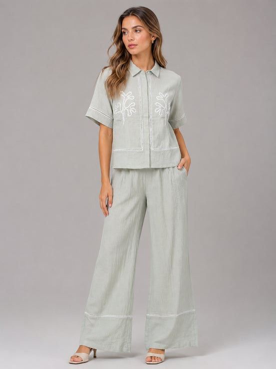Floral Embroidery Shirt & Trouser Co-Ord Set