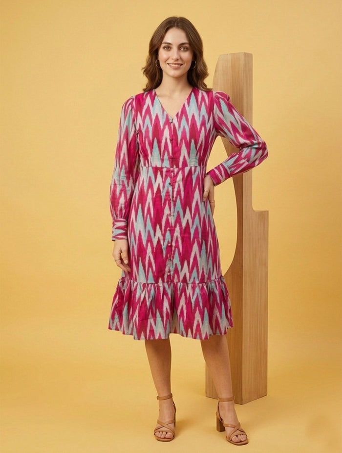 Bloom Chevron-Print Midi Dress