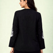 Black Embroidered Casual Shirt For Women