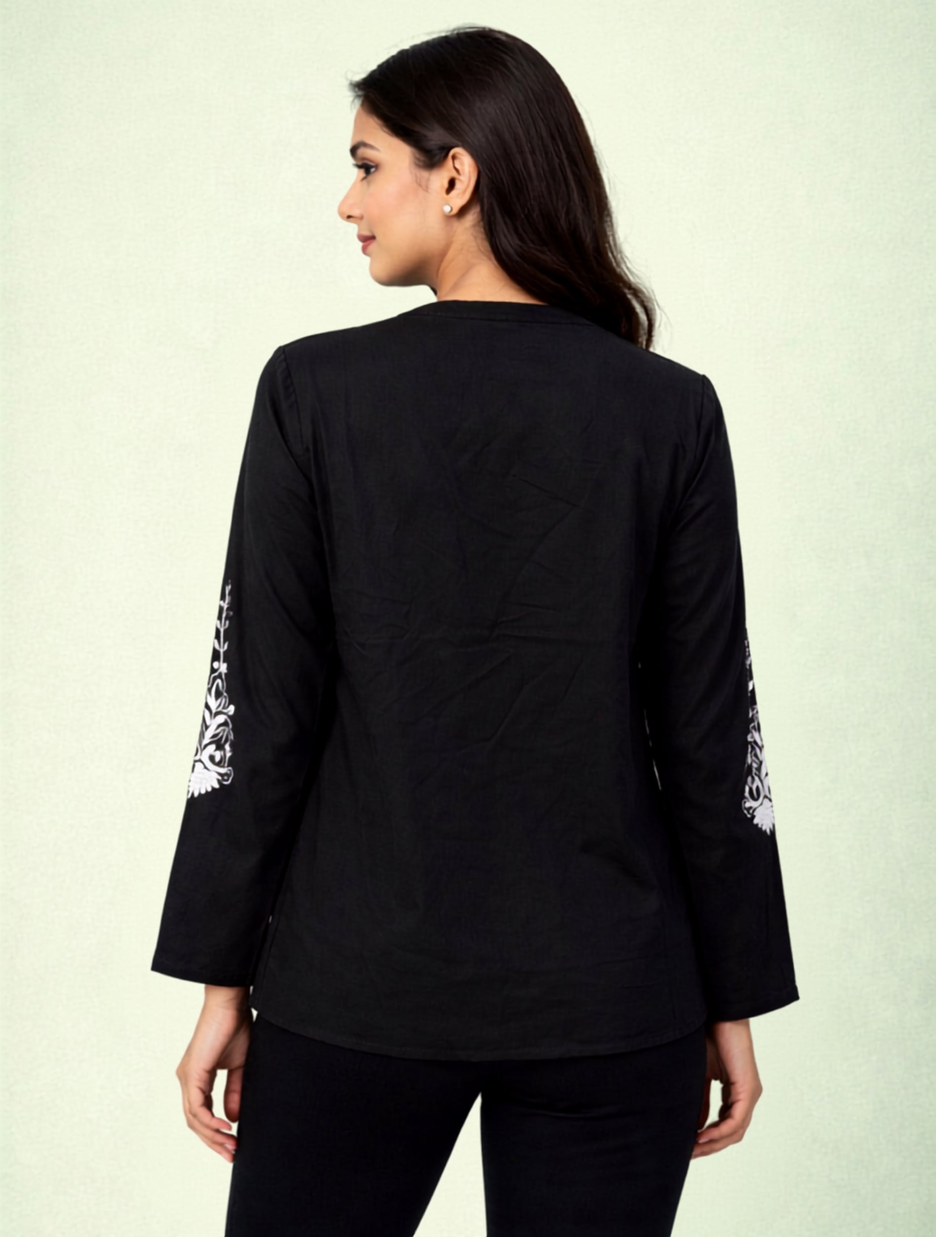 Black Embroidered Casual Shirt For Women
