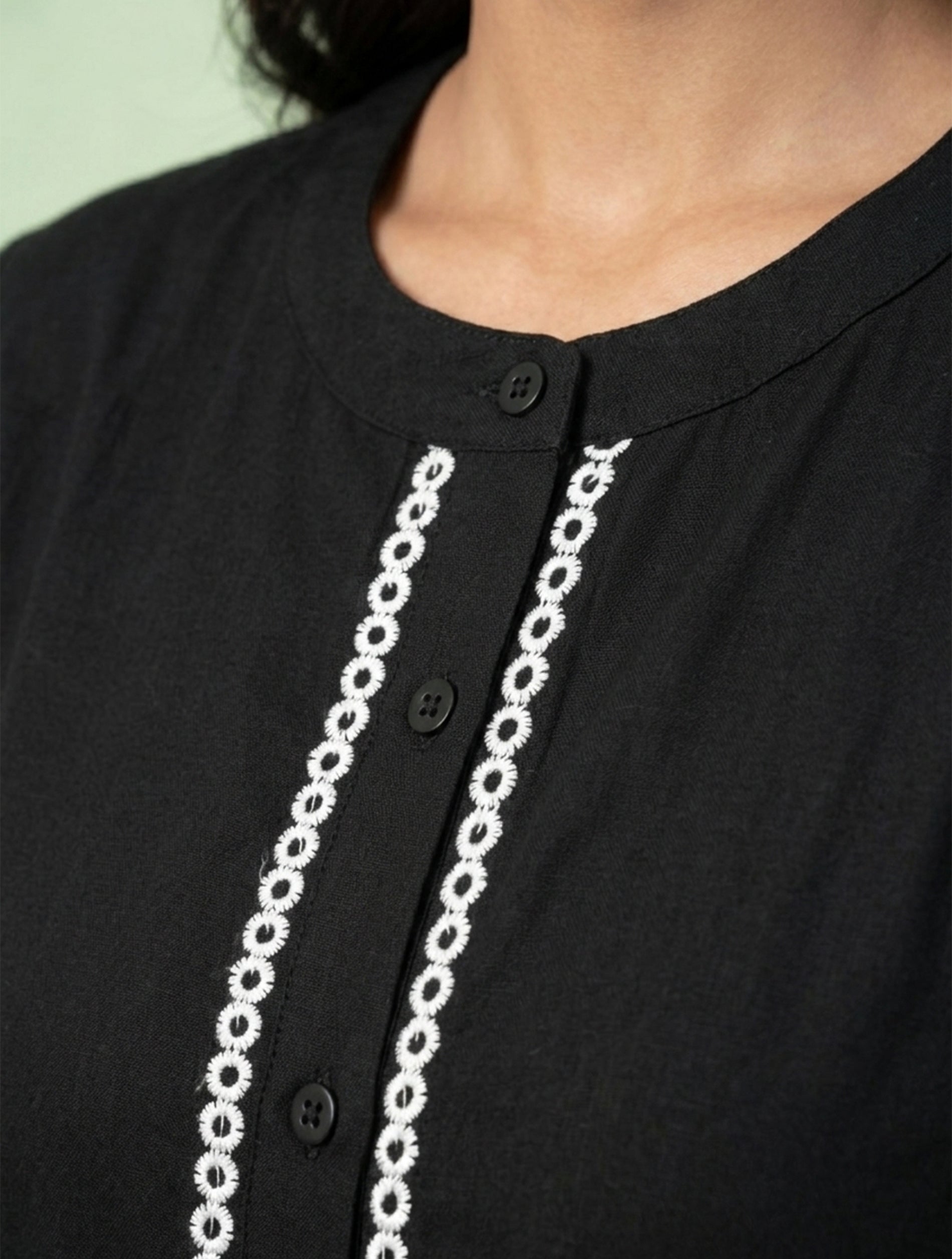 Black Embroidered Casual Shirt For Women
