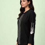 Black Embroidered Casual Shirt For Women