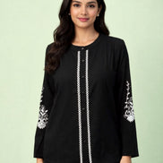 Black Embroidered Casual Shirt For Women