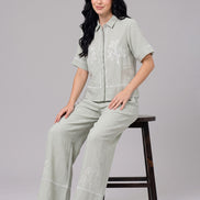 Floral Embroidery Shirt & Trouser Co-Ord Set