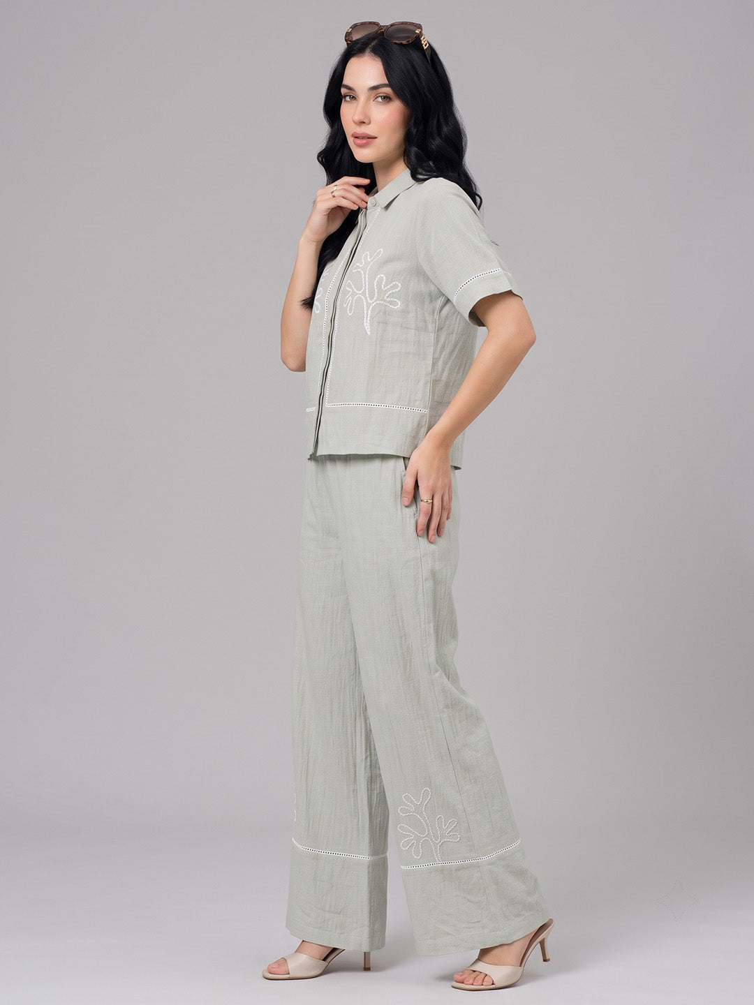 Floral Embroidery Shirt & Trouser Co-Ord Set