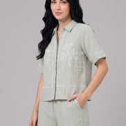 Floral Embroidery Shirt & Trouser Co-Ord Set