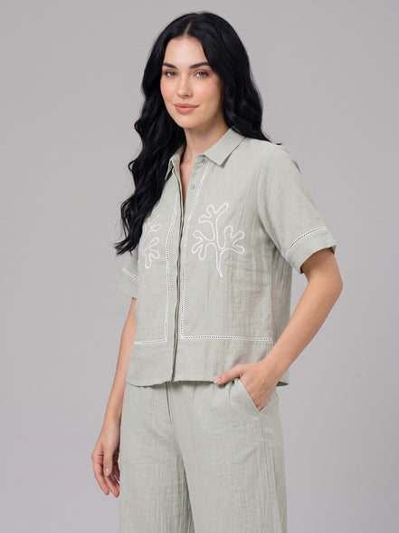 Floral Embroidery Shirt & Trouser Co-Ord Set