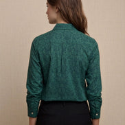 Teal Green Floral Classic Shirt For Women