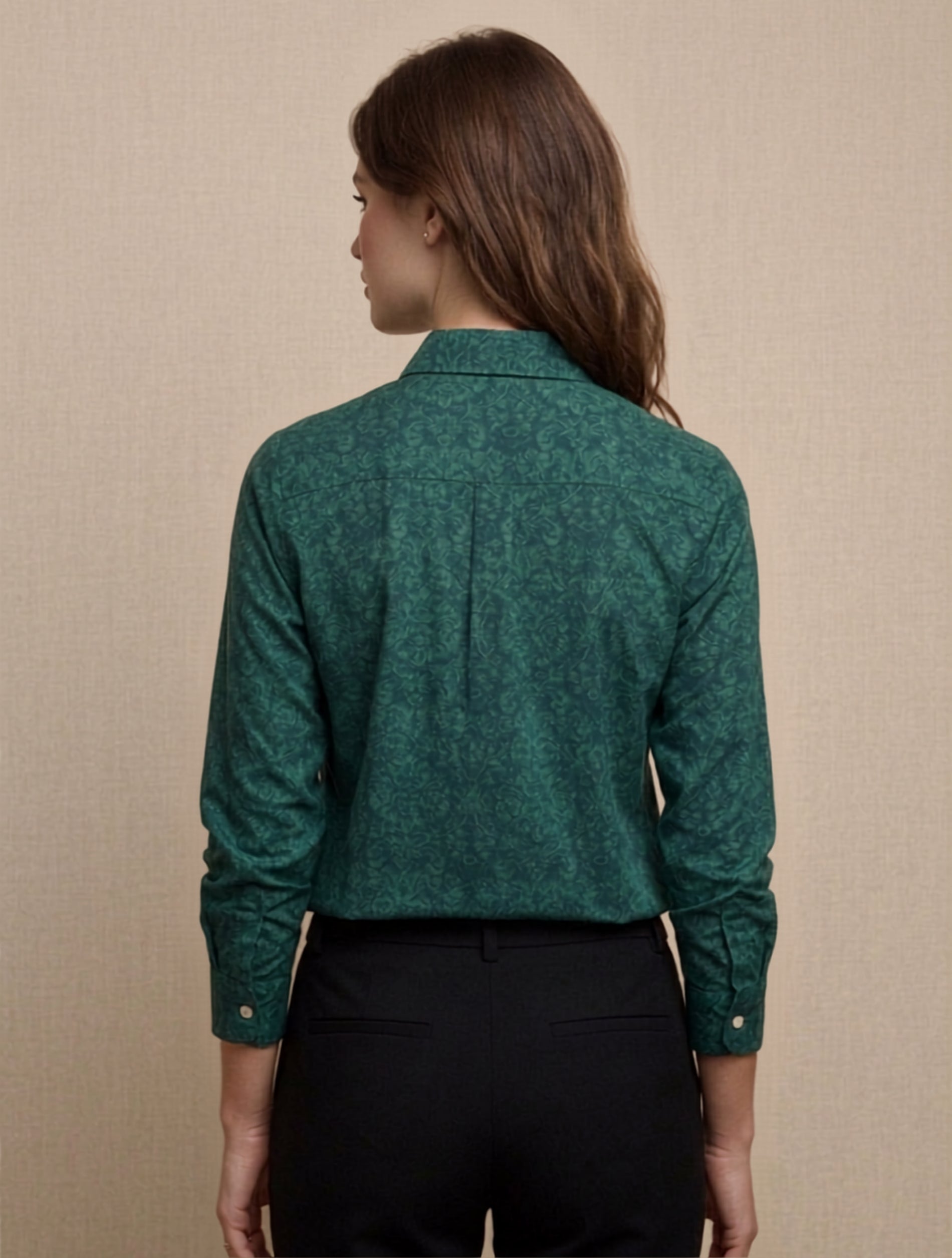 Teal Green Floral Classic Shirt For Women