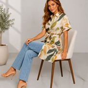Olive Meadow Abstract Print Belted Everyday Shirt Dress