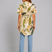 Olive Meadow Abstract Print Belted Everyday Shirt Dress