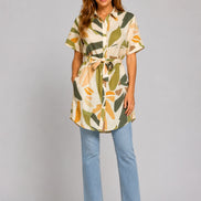 Olive Meadow Abstract Print Belted Everyday Shirt Dress