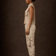 Beige Sleeveless Cargo Co-Ord Set For Women