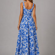 Blue Floral Fit & Flare Maxi Dress