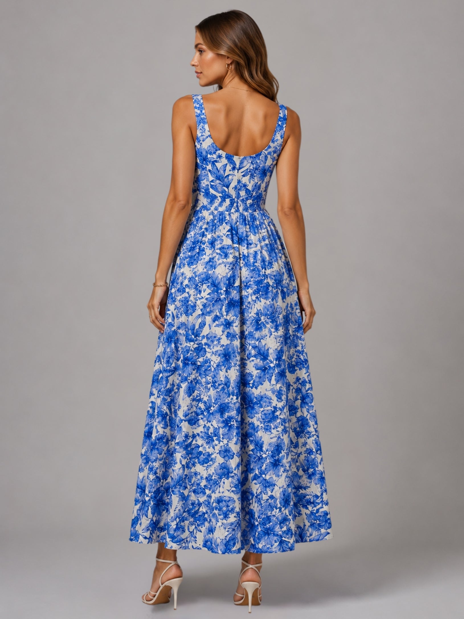 Blue Floral Fit & Flare Maxi Dress