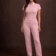Ribbed Pink Co-Ord Set For Women