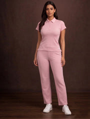 Ribbed Pink Co-Ord Set For Women