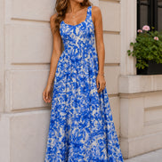 Blue Floral Fit & Flare Maxi Dress