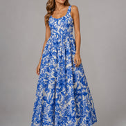 Blue Floral Fit & Flare Maxi Dress