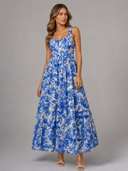 Blue Floral Fit & Flare Maxi Dress