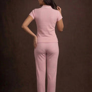 Ribbed Pink Co-Ord Set For Women