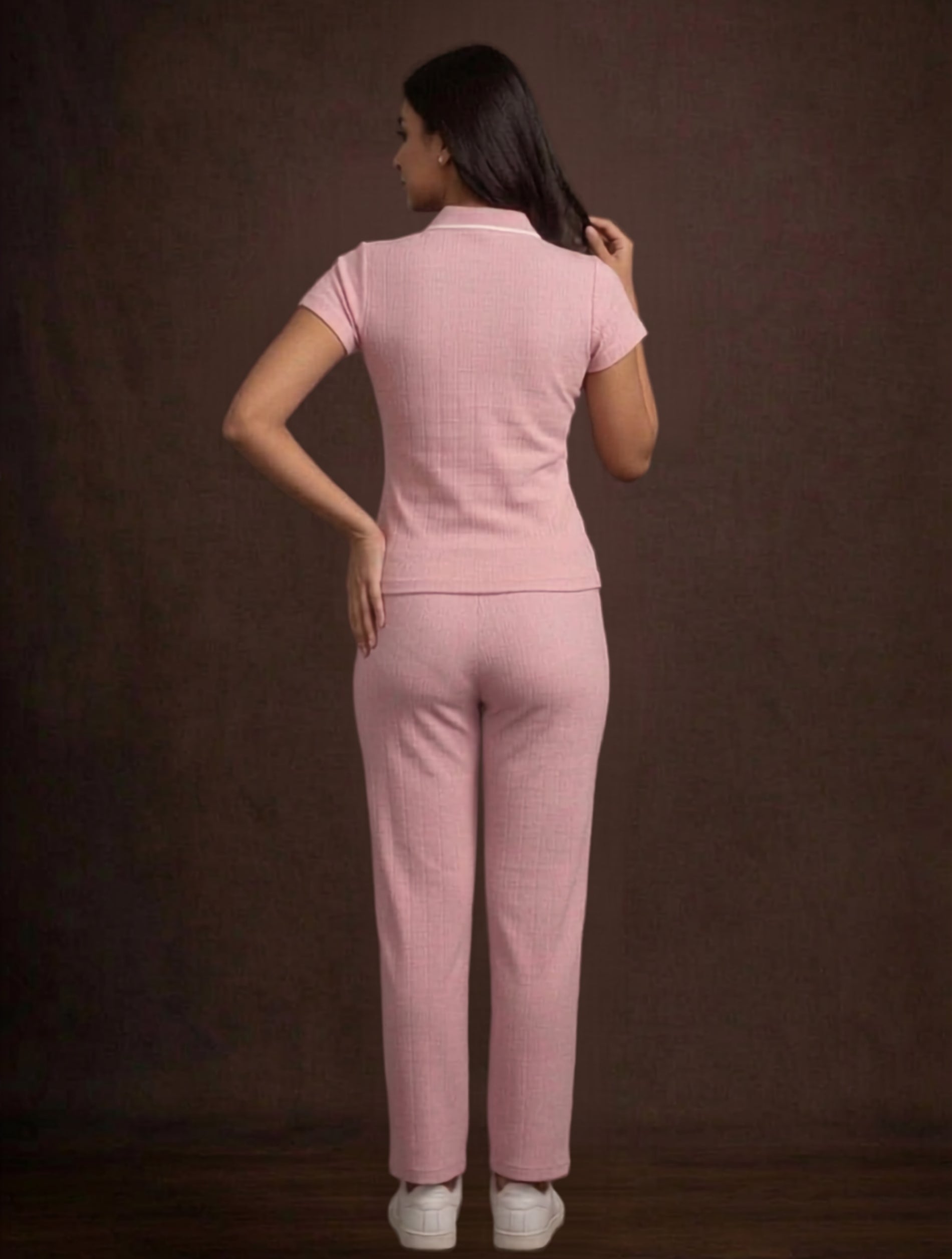 Ribbed Pink Co-Ord Set For Women