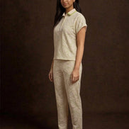 Cream Printed Polo Co-Ord Set For Women