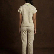 Cream Printed Polo Co-Ord Set For Women