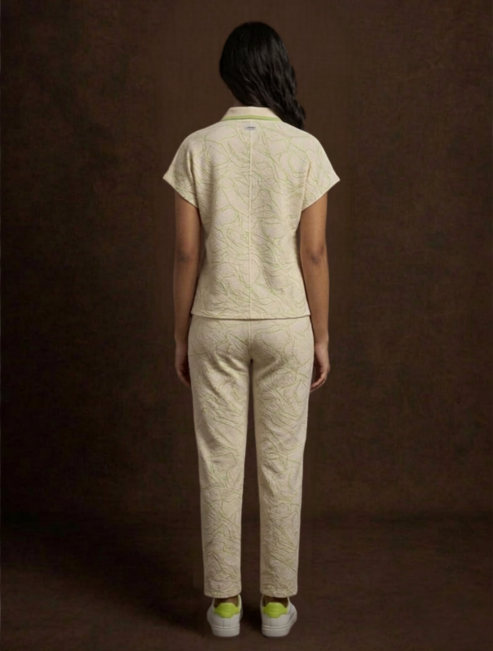 Cream Printed Polo Co-Ord Set For Women