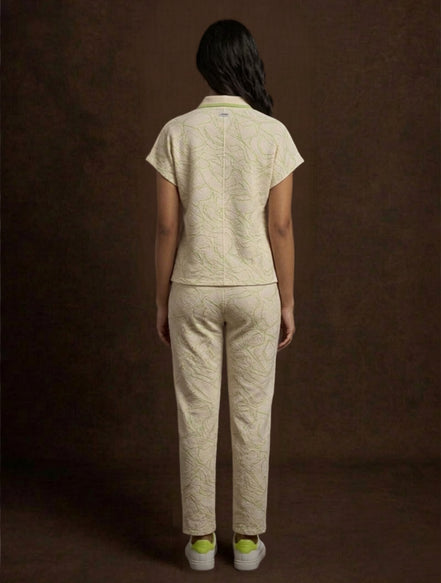 Cream Printed Polo Co-Ord Set For Women