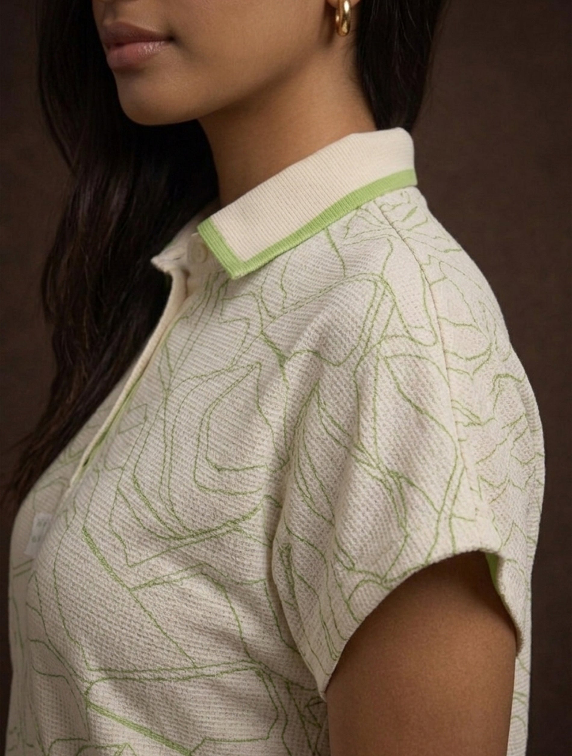Cream Printed Polo Co-Ord Set For Women