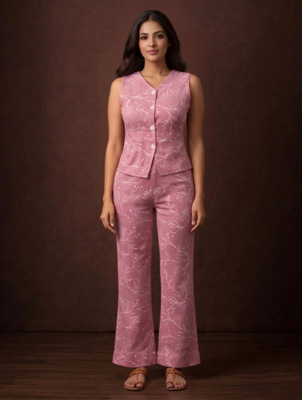 Mauve Floral Co-Ord Set For Women