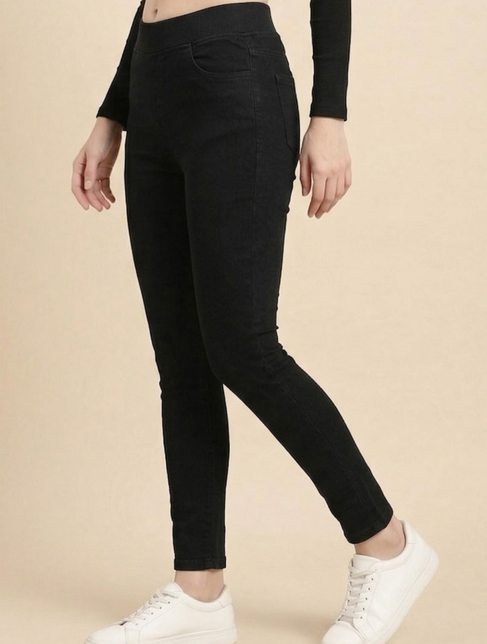 Black Stretchable High Waist Jeggings For Women