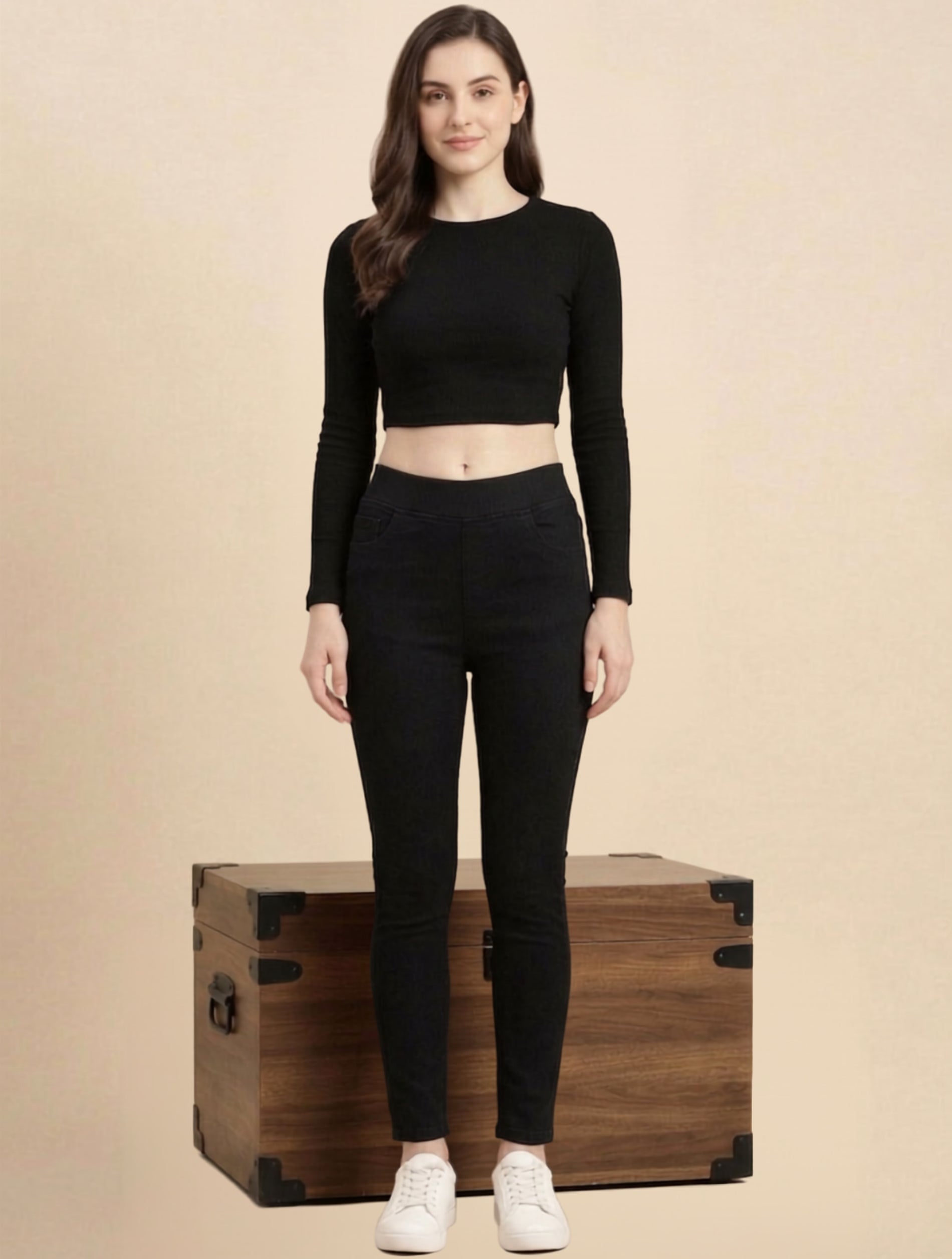 Black Stretchable High Waist Jeggings For Women