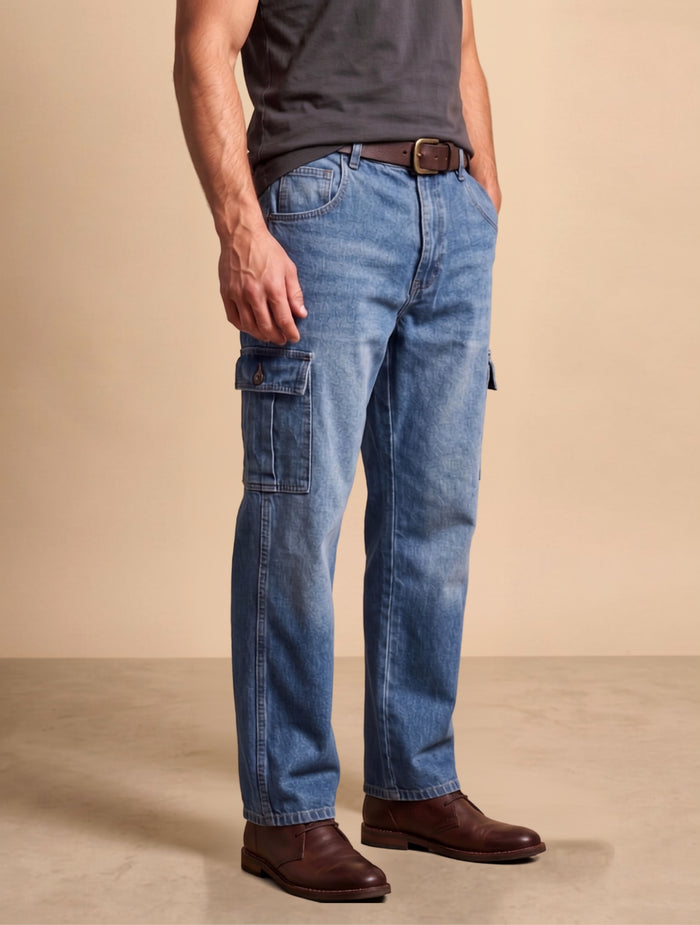 Relaxed Fit Cargo Denim For Men