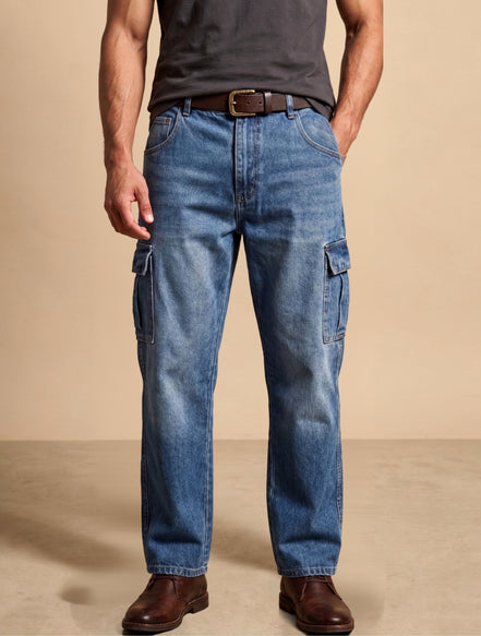 Relaxed Fit Cargo Denim For Men