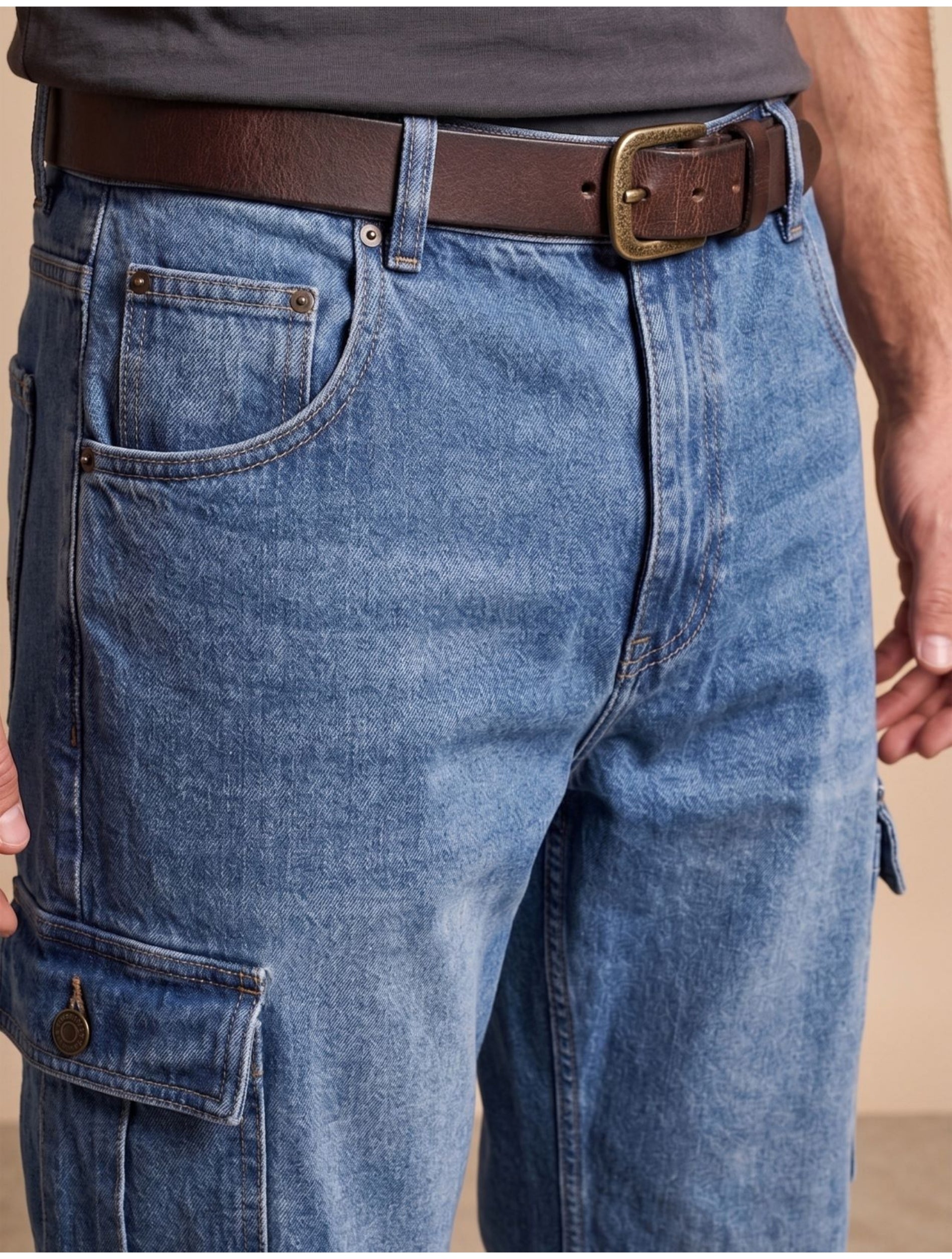 Relaxed Fit Cargo Denim For Men