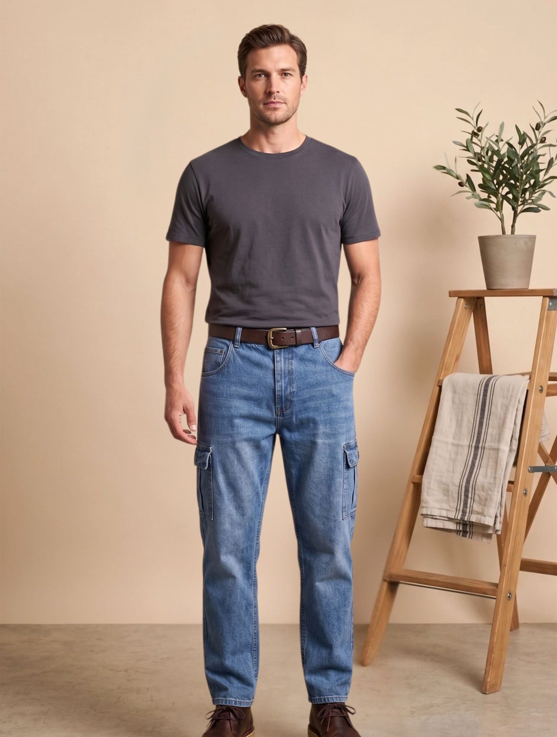 Relaxed Fit Cargo Denim For Men