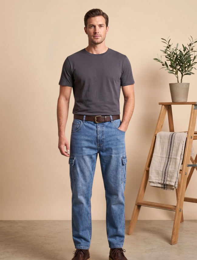 Relaxed Fit Cargo Denim For Men