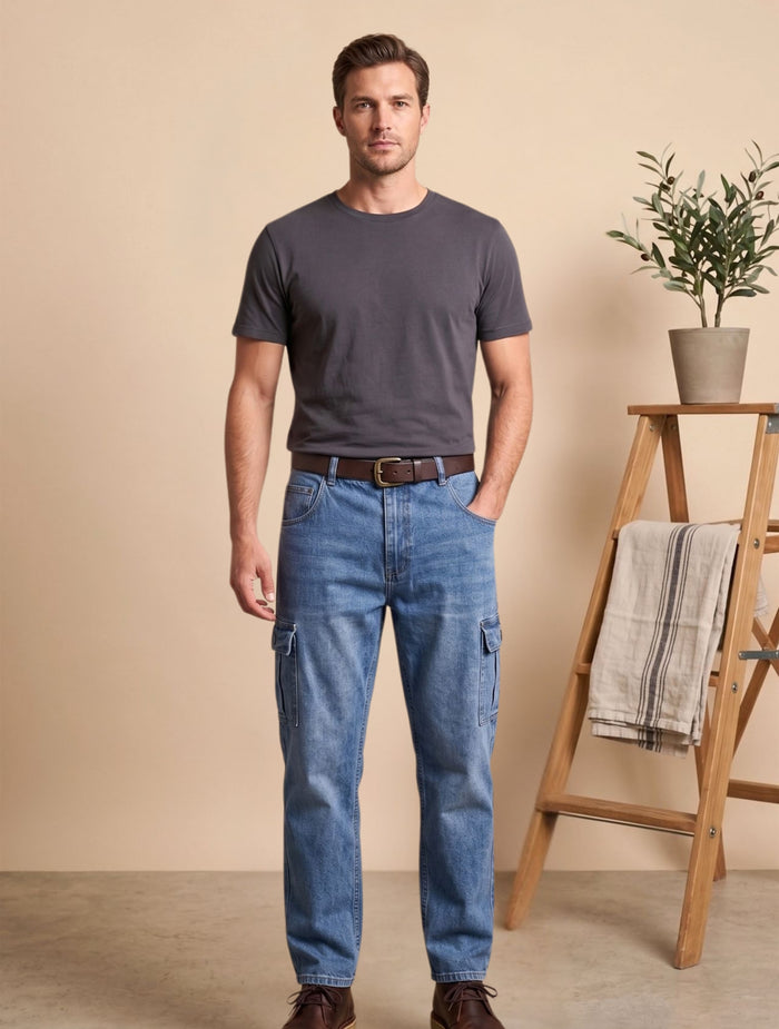 Relaxed Fit Cargo Denim For Men