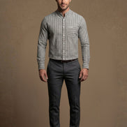 Striped Mandarin Collar - Cotton Shirt For Men