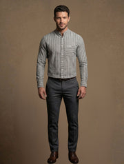 Striped Mandarin Collar - Cotton Shirt For Men