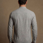 Striped Mandarin Collar - Cotton Shirt For Men
