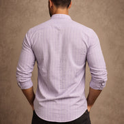 Striped Mandarin Collar - Cotton Shirt For Men