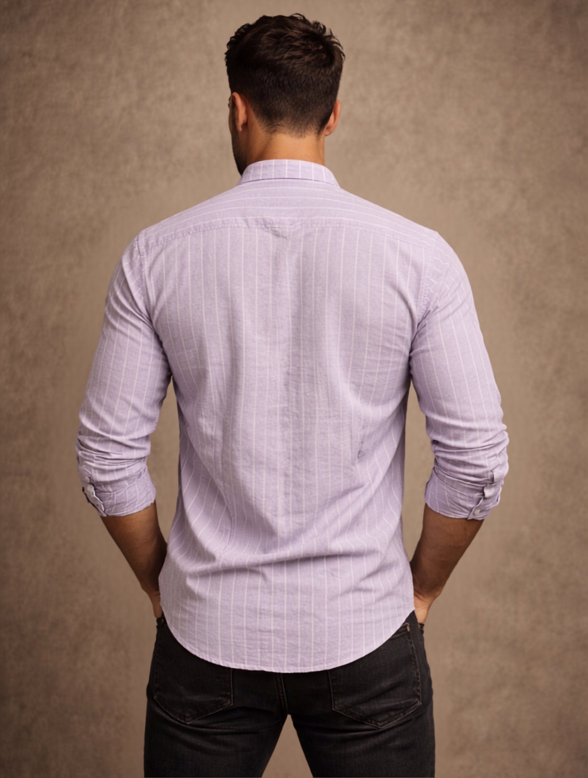 Striped Mandarin Collar - Cotton Shirt For Men