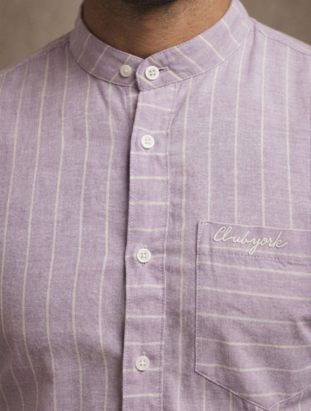 Striped Mandarin Collar - Cotton Shirt For Men