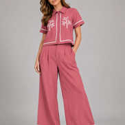 Floral Embroidery Shirt & Trouser Co-Ord Set