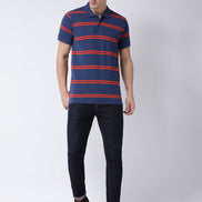 Navy Blue  Orange Polo Neck T-shirt