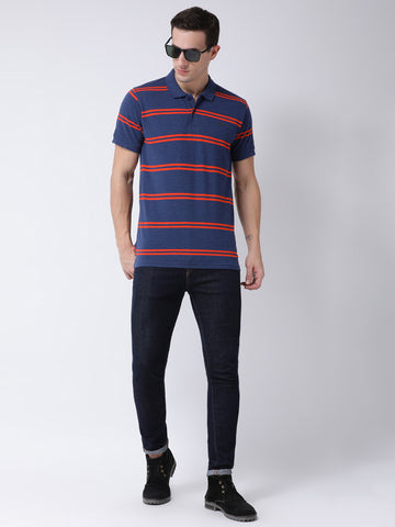 Navy Blue  Orange Polo Neck T-shirt